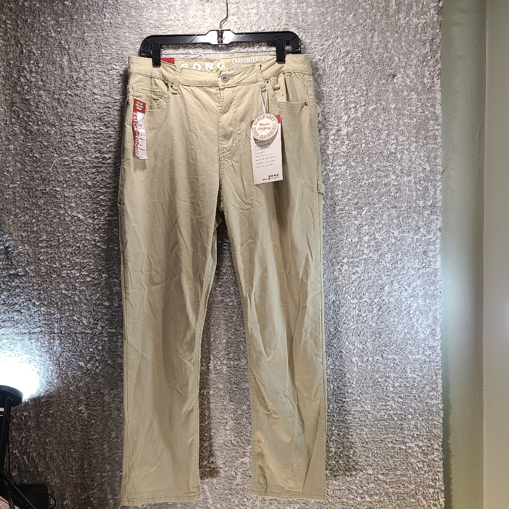 S.O.N.G Cream Carpenter Jeans Rayon Jegging Denim Size 13/31 Khaki NWT